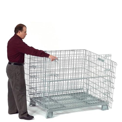 Global Industrial Wire Mesh Folding Open-Top Container, 21 Cu. Ft. Capacity, 5000 Lb Capacity, 40" L x 32" W x 34-1/2"H, Stackable and Collapsible, Gray