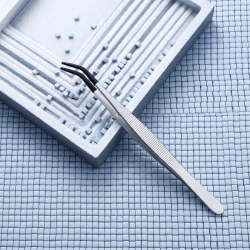 4PCS Tweezers with Rubber Tips, Black Stainless Steel Tweezers for Crafts