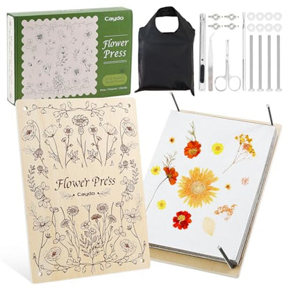 Caydo 11.8" x 8.3" 10 Layers Flower Press Kit for DIY Bookmark Pressed Flower Frame, Wooden Pressed Flower Kit & Plant Press for Adults, Bouquet Flower Preservation Kit, Ideal Gift for Craft Lovers - size: 11.8"x8.3"