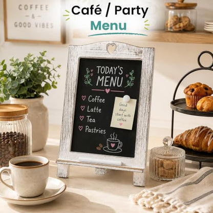 LotFancy 15"x10" Magnetic Chalk Board Sign with Stand - Rustic Whitewash - color: Whitewash, size: 10"W x 15"H