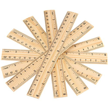 JAPCHET 144 Pack 8 Inch Wooden Rulers, Wooden Rulers Bulk 2 Scale Wood Measuring Rulers for School, Student, Office, Clothing Measuring
