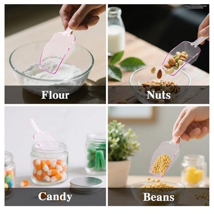 12 Pcs Pink Plastic Ice Scoop, Medium Multi Purpose Plastic Ice Scoop Sets, Ices Cube Scoops for Freezer Ices Machine Dry Goods Canisters Candy Buffet Kitchen Food Coffee Wedding Desserts（6.7 Inch） - color: Pink