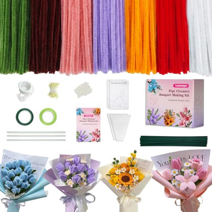 Lemosyu 450PCS Pipe Cleaner Flower Kit,24 Unique Flower Designs - color: Multicolor 450
