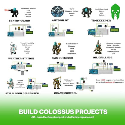 GAR Colossus Starter Kit for Arduino 5 Main Boards 30 Sensors (Uno R3, Mega 2560, Nano V3, ESP8266, ESP32) | 100+ Parts, IoT, Wireless & Smart Robot Car Projects Husky Tool Box + Tutorials