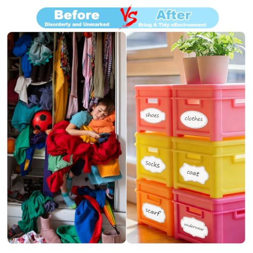8 Shapes Labels for Storage Bins, 160 Removable Label White with Black Edge - color: White With Black Edges