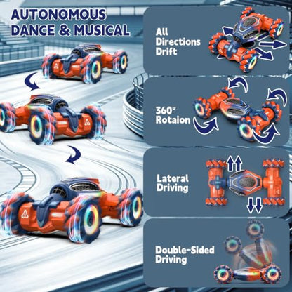 Remote Control Car - RC Drift Car Gesture Sensing Toy Boy Age 6-8-12 Gifts - color: Orange