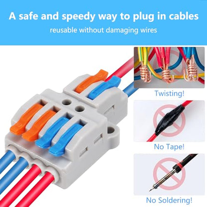 10PCS Lever Wire Connectors - 2 in 4 Out Quick Electrical Lever Nuts, Push-in Conductor Terminal Block AWG 28-12 - color: Grey,10pcs 2 in 4 out