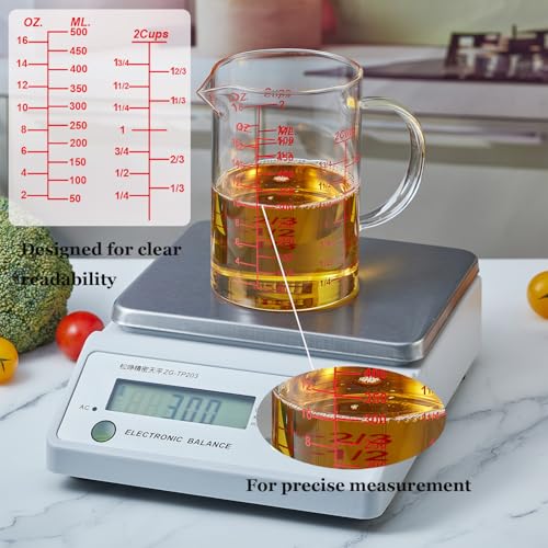 Ackers Mirror Scale Glass Measuring Cup-[Insulated handle | V-Shaped Spout]-Made of High Borosilicate Glass Measuring Cup for Kitchen or Restaurant, Easy to Read, 500 ML (16 Oz, 2 Cup) - size: 16OZ Mirror Graduated