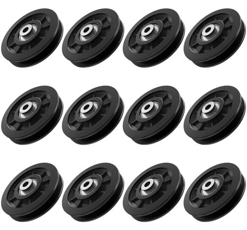 90mm/3.5" Nylon Bearing Gym Pulley Wheel, Universal Exercise Replacement Pulleys for Home Gym Equipment Parts, Cable Machine Accessories, Garage Door Pulley System - color: Black-12pcs