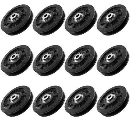 90mm/3.5" Nylon Bearing Gym Pulley Wheel, Universal Exercise Replacement Pulleys for Home Gym Equipment Parts, Cable Machine Accessories, Garage Door Pulley System - color: Black-12pcs