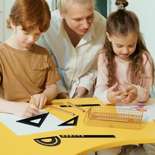 5 Pcs Metal Geometry Set, Math Drafting Ruler Kit- Aluminum Triangle Rulers, Protractor, 8 Inch and 6 Inch Drawing Ruler, Measuring Tool for School and Office (Metric and Imperial, Black) - color: Black