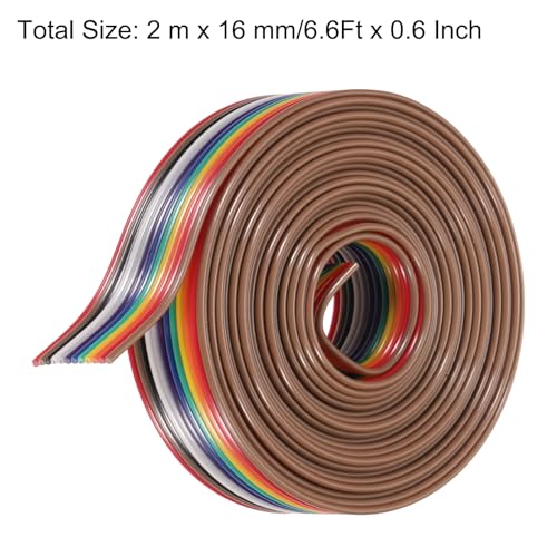 MECCANIXITY 1 Pcs 12 Pin Flat Rainbow Ribbon Cable 6.6 Ft 1.27mm Pitch Breadboard Jumper Wires for Electronic Projects - size: 6.6 Ft, style: 12P