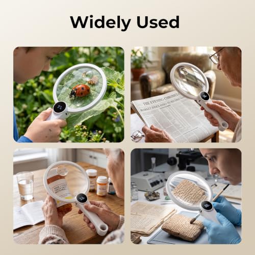 Large Magnifying Glass, 10X 20X 45X Handheld Lighted Magnifying Glass - color: White