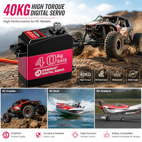 RC Servo Motor, 40kg High Torque Waterproof Digital Servo, Stainless Steel Gear for 1/8 1/10 RC Car Truck Crawler - size: 40kg-270°