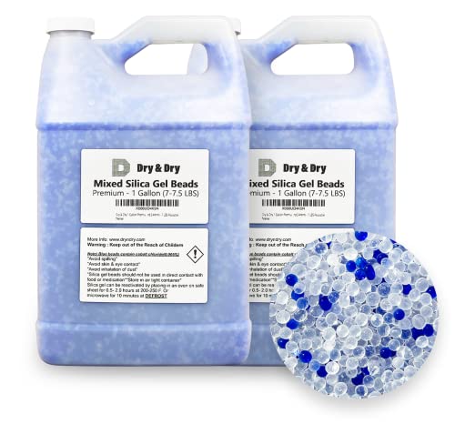 Dry & Dry [14 LBS] Blue & White Mixed Silica Gel Beads(Industry Standard 3-5 mm) Silica - Rechargeable Silica Beads, Silica Gel, Desiccant Beads, Moisture Absorbers - color: Blue Mixed, size: 14 lbs