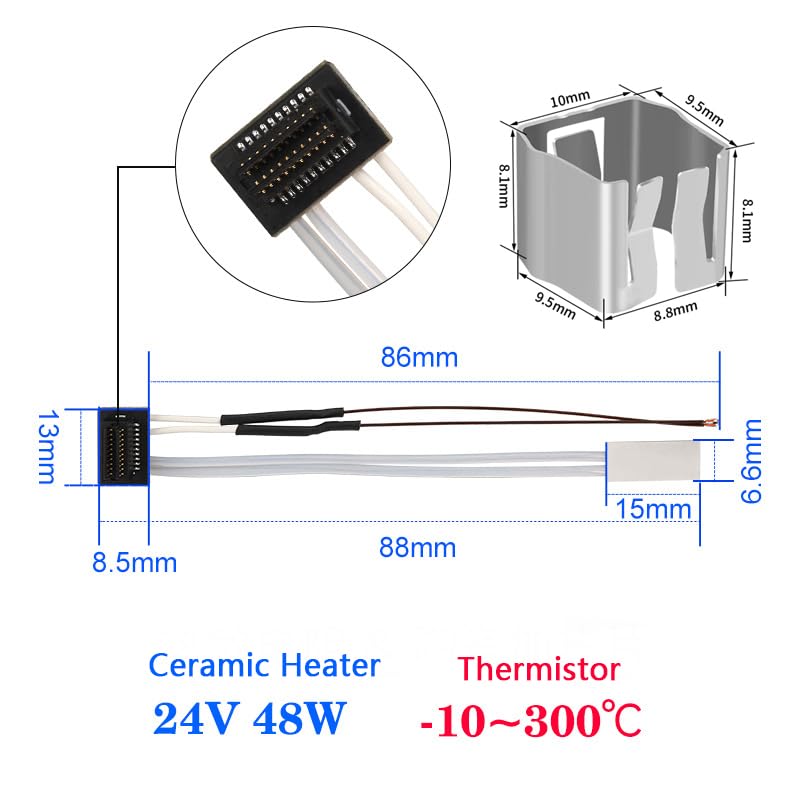2 Pack Ceramic Heater and Thermistor for P1P, 3D Printer Accessories 24V 48W Ceramic Heater 300℃ High Temperature Thermistor and Fixing Clip for Bambu Lab P1P, P1S - style: P1P/P1S