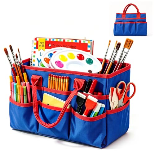 AUVCAS Art Supply Bag, Craft Organzier Tote Bag for Art Supplies, Deep Blue - color: Deep Blue (6.5"D x 13"W x 8.5"H)