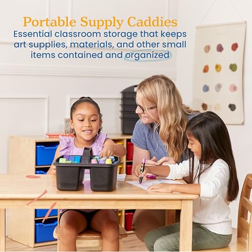 ECR4Kids 2-Compartment Large Storage Caddy Organizer, 6-Pack, Black - color: Black