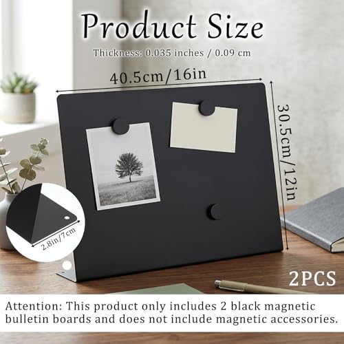 2 Pcs Black Magnetic Board, 16 x 12 Inch Magnet Board with Stand Metal Tabletop Memo Boards for Menu, Notes, Photos, School, Home, Office