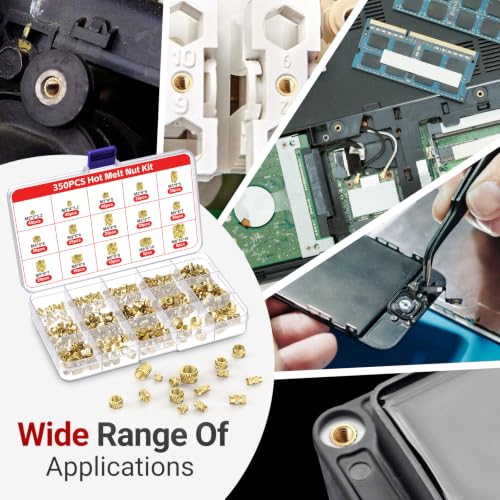 Heat-Set Threaded Insert Kit – 350PCS with 60W Digital Soldering Iron, Stand, Tweezers & M2 M3 M4 M5 M6 M8 Nuts, Screws & Caps for Plastic Thread Repair and DIY Projects - size: M2 M3 M4 M5 M6 M8