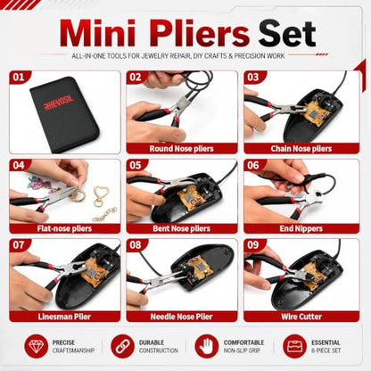 8Pcs Mini Pliers Set for Jewelry Making, Electronics & DIY Crafts