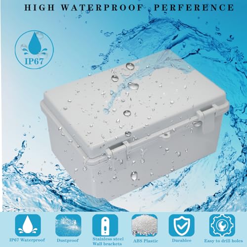 Waterproof Outdoor Electrical Box Junction Box Weatherproof IP67 ABS Plastic Enclosure Switch Router Project Box with Mounting Plate with Wall Bracket 2 Cable Glands Grey 11.4"x7.5"x5.5" - color: Grey, size: 11.4" x 7.5" x 5.5" 1pc