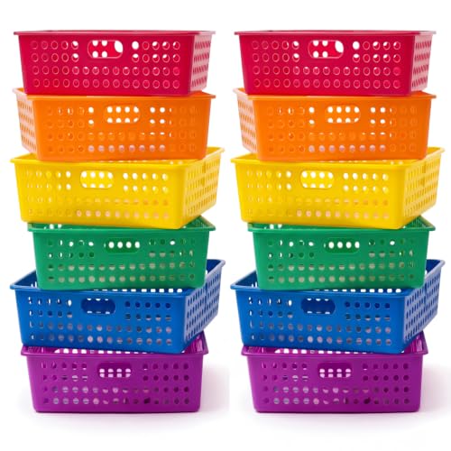 Geetery 12 Pack Classroom Storage Baskets with Handle,Rainbow Color - color: Rainbow Color