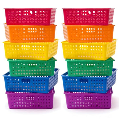 Geetery 12 Pack Classroom Storage Baskets with Handle,Rainbow Color - color: Rainbow Color