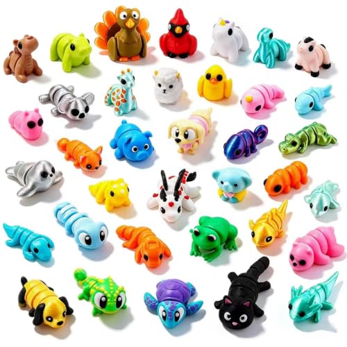 JOICEE 36Pcs 3D Printed Animals Figurines Articulated Flexible Fidget Toys - color: Blue