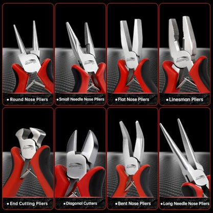 8-Piece Mini Jewelry Pliers Set, Needle Nose, Round Nose & Cutters