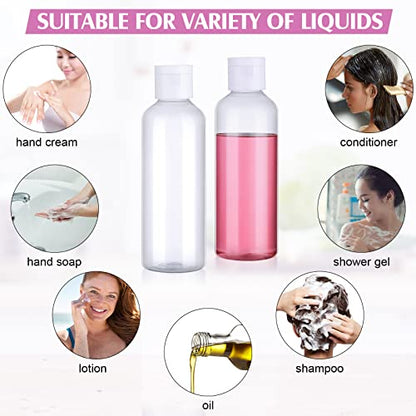 50 Pcs 3.4 oz Clear Plastic Travel Bottles with Flip Cap Funnels