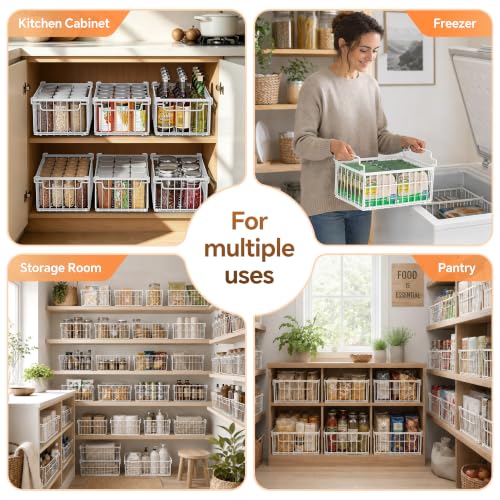 Freezer Organizer Bins, 3 Pack Enlarged Baskets for 5-9 Cu.FT Deep Freezer - color: white 3 pack