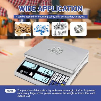 Industrial Counting Scale for Small Part (30kg, 66lb,1g), g/kg/lb,Coin Scale Built-in Battery,Digital Inventory Scale with Alarm Mode, RS-232 Interface for Printer Connectivity