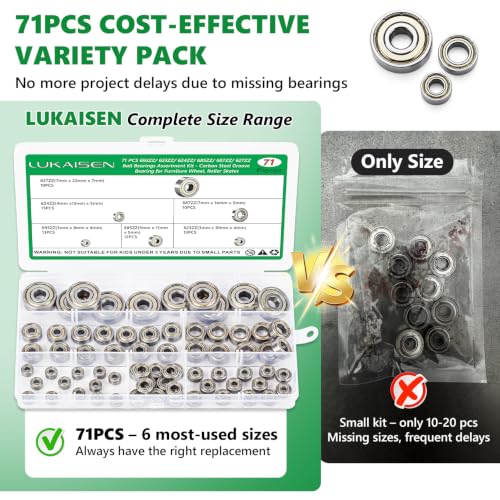 71 Pcs Carbon Steel Ball Bearings Kit, Double Shielded 693ZZ-627ZZ - size: 71Pcs
