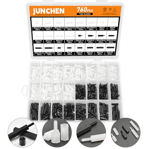 M2 Hex Male Female Nylon Spacers Standoffs Assortment Kit, 760pcs M2 Black White PCB Motherboard Thread Pillar Plain Finish, Fits Circuit Board Screws Bolts for PCB Boards, UAV,Computer Motherboard - size: M2