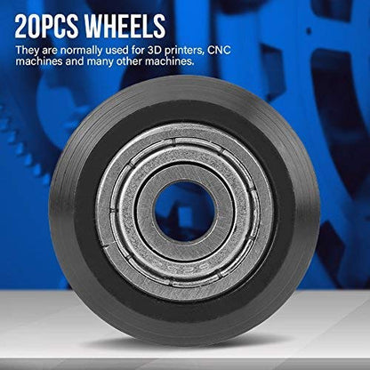 POM Plastic Pulley Wheels with Bearings for Europe Standard 2020 Profile, Double V Groove Passive Perlin Wheel Linear Roller Guide Rollers for 3D Printer CNC Router (20-Pack)