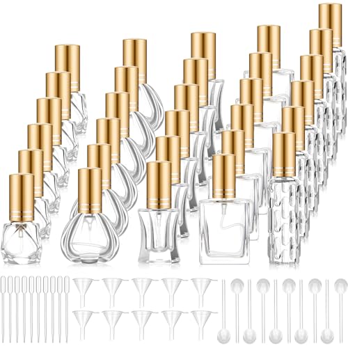 Domensi 30 Pack Vintage Glass Empty Perfume Bottles Refillable,Gold - color: Gold