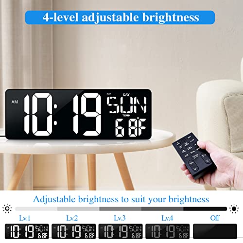 17.2"Large Digital Wall Clock Large Display with Remote Control 180°Visible - color: White