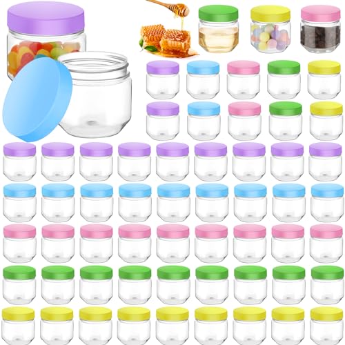 Tanlade 60 Pcs 3 oz Clear Plastic Mini Mason Jars with Lids, Colorful - color: Colorful