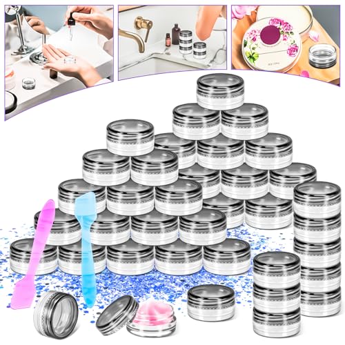 100 Pack 3g Plastic Jars with Lids, 3ml Round Clear Cosmetic Containers Makeup Jars, 3 Gram Travel Size Container Jar with Spatulas for Sample Lotion Cream Eyeshadow Ointment Salve Balm Powder - color: Black, size: 100PCS