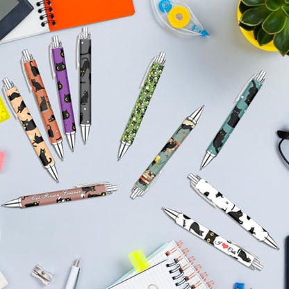 Idealmuzik Black Cat Ballpoint Pens Set – Cute Aesthetic Cat Design Pens for Office, Journaling, and Stationery Lovers – Smooth Writing Pens for Daily Use, Notes, or Gifts – Stylish & Fun, 10 Pack - color: Black Cat