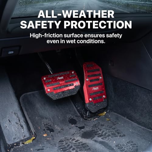 2 PCS Car Pedal Covers, Aluminum Alloy Non-slip Brake Throttle Pedal Covers Kit, Anti-rust Stripes Automatic Treadle Protector with "Sports", Universal for Most Cars, Trucks, Vans (Red) - color: Red