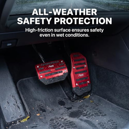 2 PCS Car Pedal Covers, Aluminum Alloy Non-slip Brake Throttle Pedal Covers Kit, Anti-rust Stripes Automatic Treadle Protector with "Sports", Universal for Most Cars, Trucks, Vans (Red) - color: Red