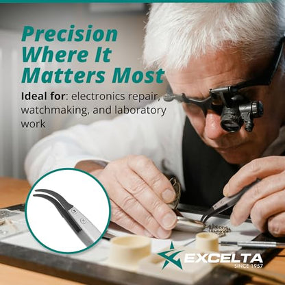 Excelta 759D-RT Curved Tweezers, Replaceable Carbon Fiber Tip