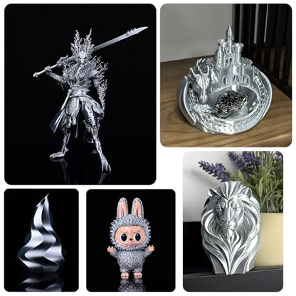 OVV3D Silk Silver Filament PLA 1.75mm, Upgrade Silver Grey PLA 3D Printer Filament, Silk Silver Metal 3D Printing Filament, 3D Filament 1.75 +/- 0.02mm, Silk 1.75 PLA Filament for 3D Printer - color: Silk Metal Silver
