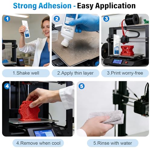 3D Printer Bed Adhesive, 3D Print Glue for Hot Bed Prevents Warping When Printing ABS, PLA, PETG, TPU on Various Build Plates Features Stronger Adhesion, No Residue - 110ml