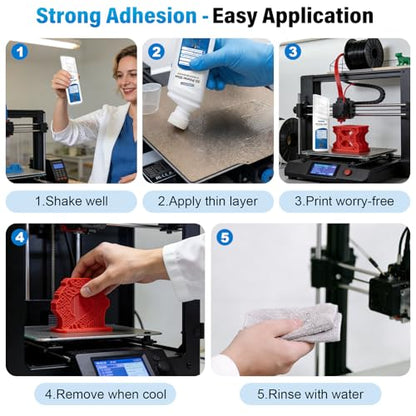 3D Printer Bed Adhesive, 3D Print Glue for Hot Bed Prevents Warping When Printing ABS, PLA, PETG, TPU on Various Build Plates Features Stronger Adhesion, No Residue - 110ml