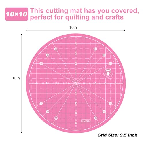 Headley Tools 10"x10" Round Rotating Cutting Mat, Self Healing Mat with 360-Degree Rotation & Anti-Slip Base, Sewing Board Cutting Mat Perfect for Fabric Quilting Leather Hobby Project, Pink - color: Pink, size: 10"L x 10"W
