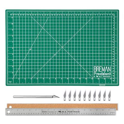 WA Portman Fabric Cutting Mat with Craft Knife & Straight Edge Craft Ruler - size: 12x18