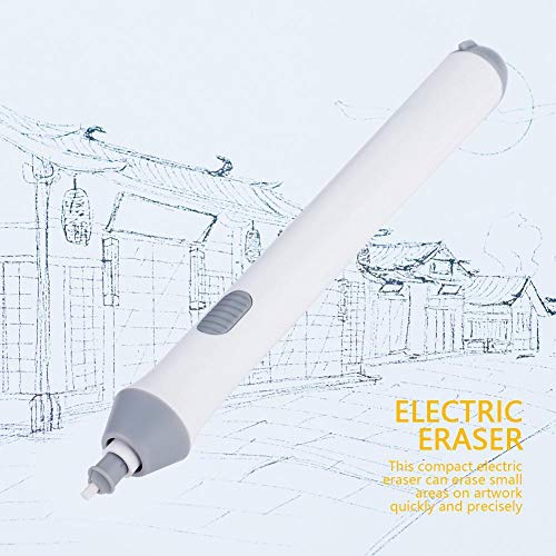 Electric Eraser Kit Automatic Pencil Eraser Battery Operated with 20 Eraser Refills Detailer Tool for Artists Sketching Pencils/Drafting Pencil/Graphite(White) - color: White